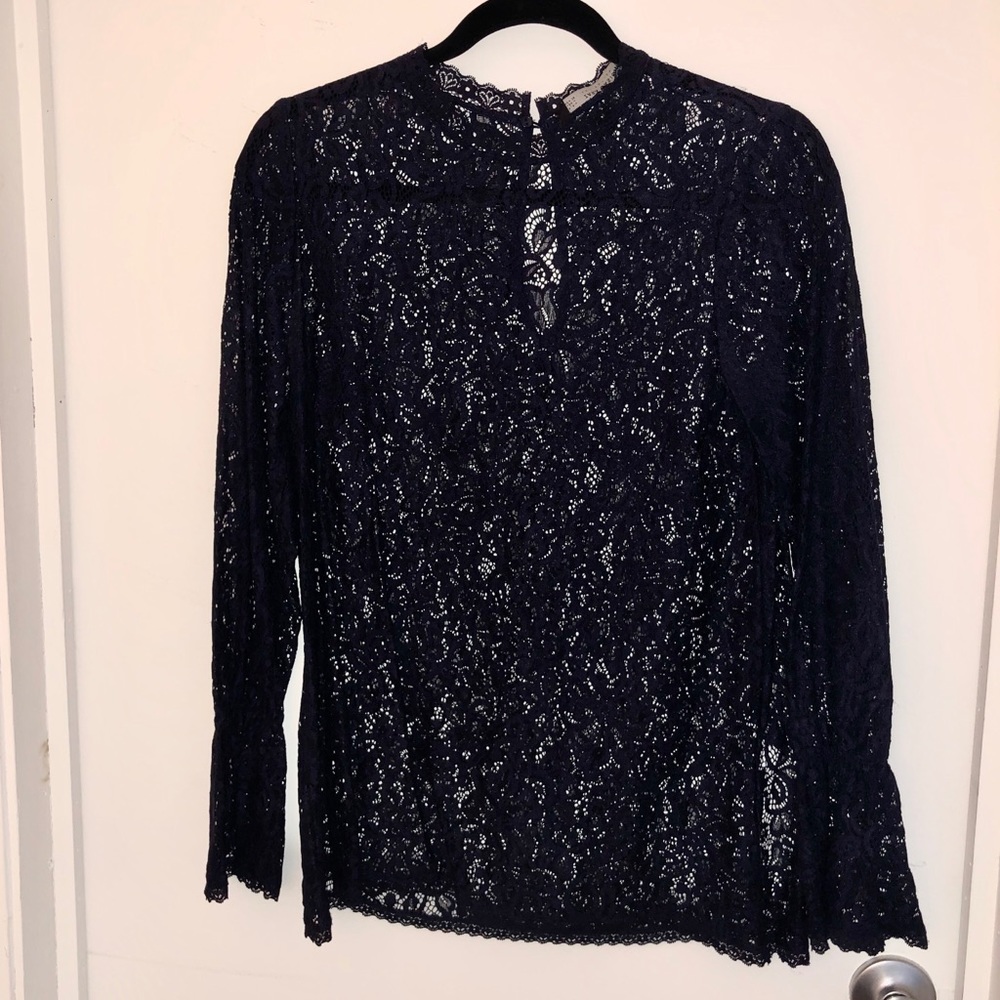 Navy lace long bell sleeve top